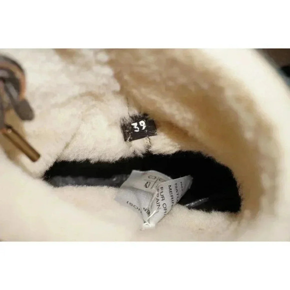 Moncler Brown Leather Merino Fur Boots Platform Wedge Booties 39 USA 8.5 - Picture 12 of 14